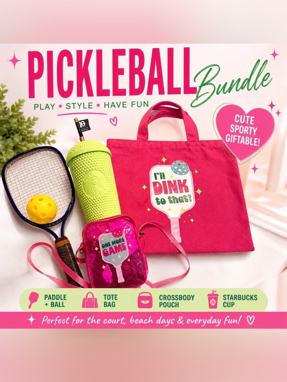 Pickleball Tote Paddle Ball Crossbody Starbucks Cup- Bundle